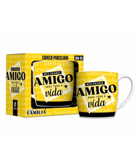 CANECA PORCELANA URBAN 300ML FAMÍLIA - AMIGO PARA VIDA