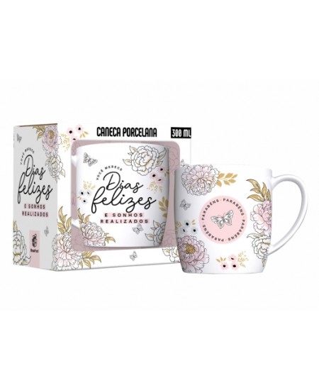 CANECA PORCELANA URBAN 300ML - VOCÊ MERECE DIAS FELIZES