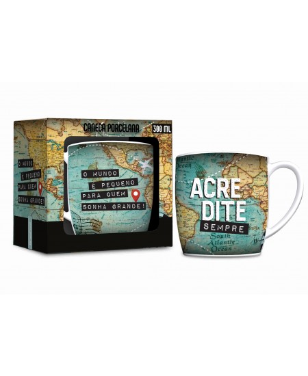 CANECA PORCELANA URBAN 300ML - O MUNDO É PEQUENO