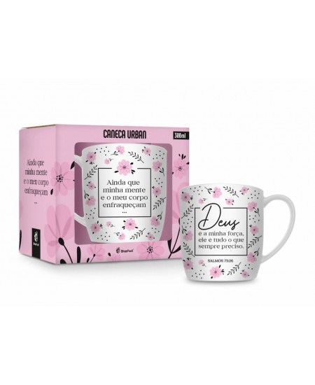 CANECA PORCELANA URBAN 300ML FE1 - DEUS MINHA FORÇA