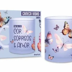 CANECA VIDRO DIAMOND 300ML - MAIS SORRISOS E AMOR