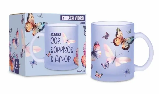 CANECA VIDRO DIAMOND 300ML - MAIS SORRISOS E AMOR