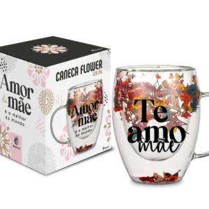 CANECA VIDRO FLOWER 320ML - MÃE MELHOR AMOR DO MUNDO