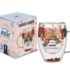 CANECA VIDRO FLOWER 320ML - PARA MINHA MÃE COM CARINHO