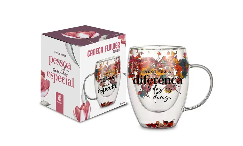 CANECA VIDRO FLOWER 320ML - PARA UMA PESSOA MUITO ESPECIAL