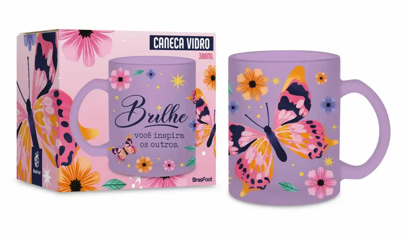 CANECA VIDRO DIAMOND 300ML - BRILHE VOCÊ INSPIRA