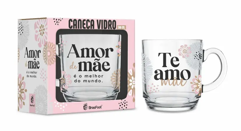 CANECA VIDRO ELEGANCE 300ML - MÃE MELHOR AMOR DO MUNDO
