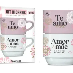 CANECA EMPILHADA DUPLA 210ML - MÃE MELHOR AMOR DO MUNDO