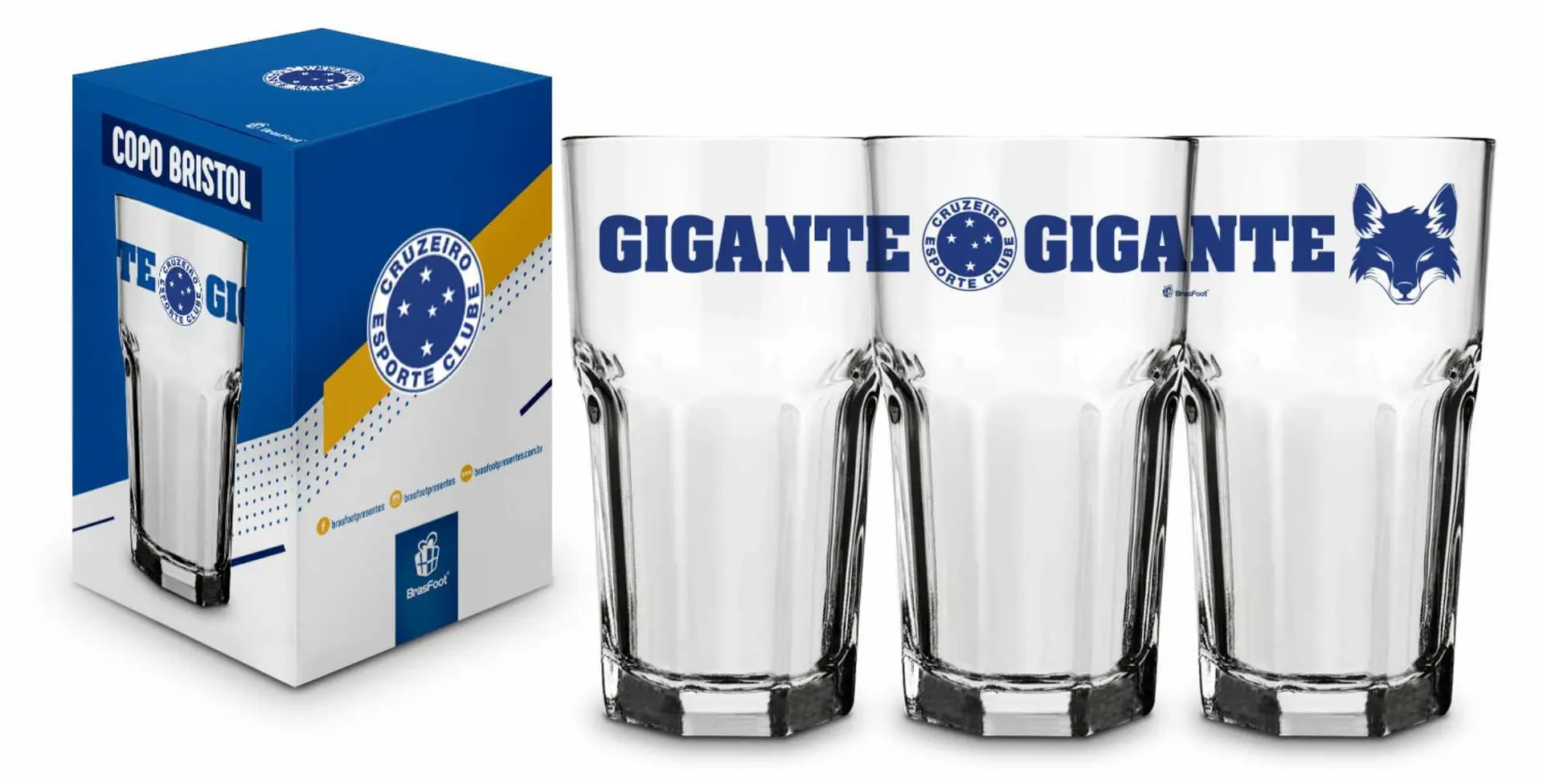COPO VIDRO 520ML FUTEBOL TIMES - CRUZEIRO
