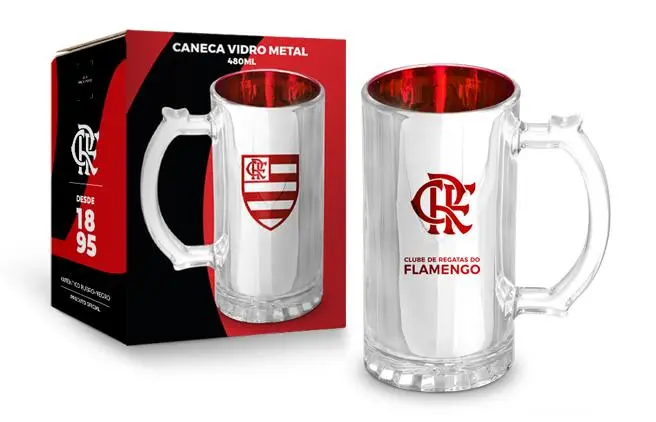 CANECA VIDRO BERLIM METALIC TIMES 480ML - FLAMENGO