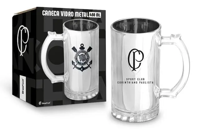 CANECA VIDRO BERLIM METALIC TIMES 480ML - CORINTHIANS