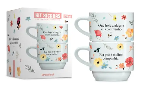 CANECA EMPILHADA DUPLA 210ML - A ALEGRIA SEJA O CAMINHO