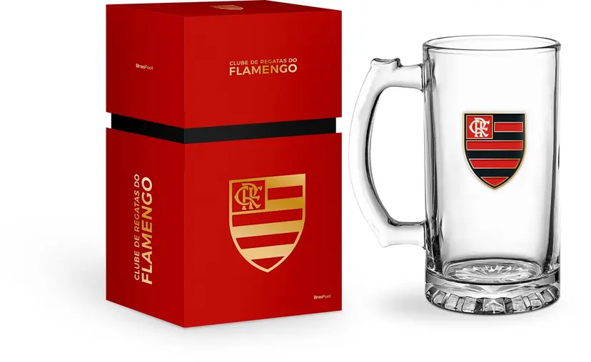CANECA VIDRO BERLIM IRON 480ML TIMES - FLAMENGO SERIE OURO