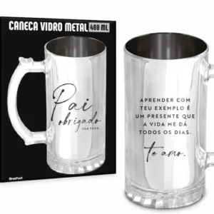 CANECA VIDRO BERLIM METALIC 480ML - PAI OBRIGADO